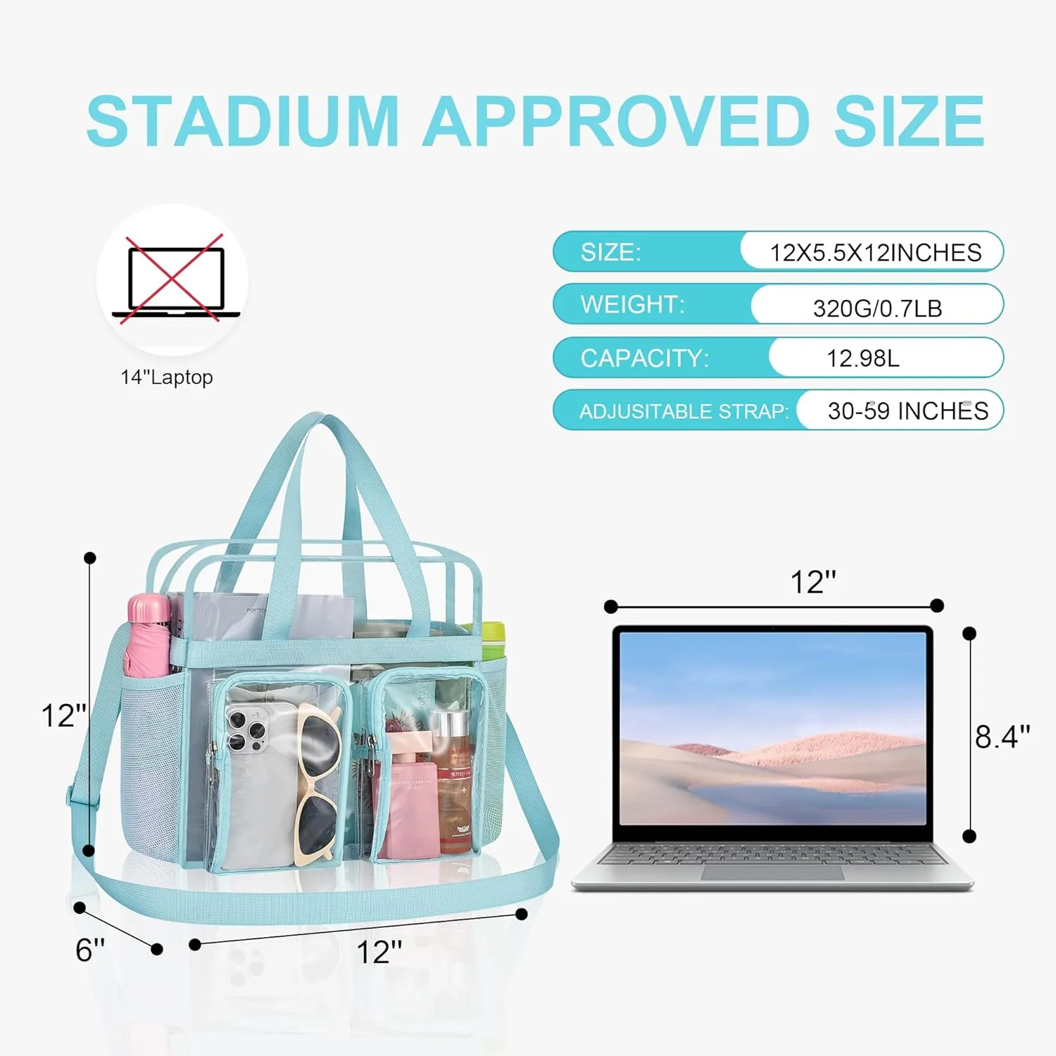 Oraben Clear Bag for Stadium Events 12x6x12 Clear Tote Bag for Women Transparent Lunch Bag for Work Sports Concert