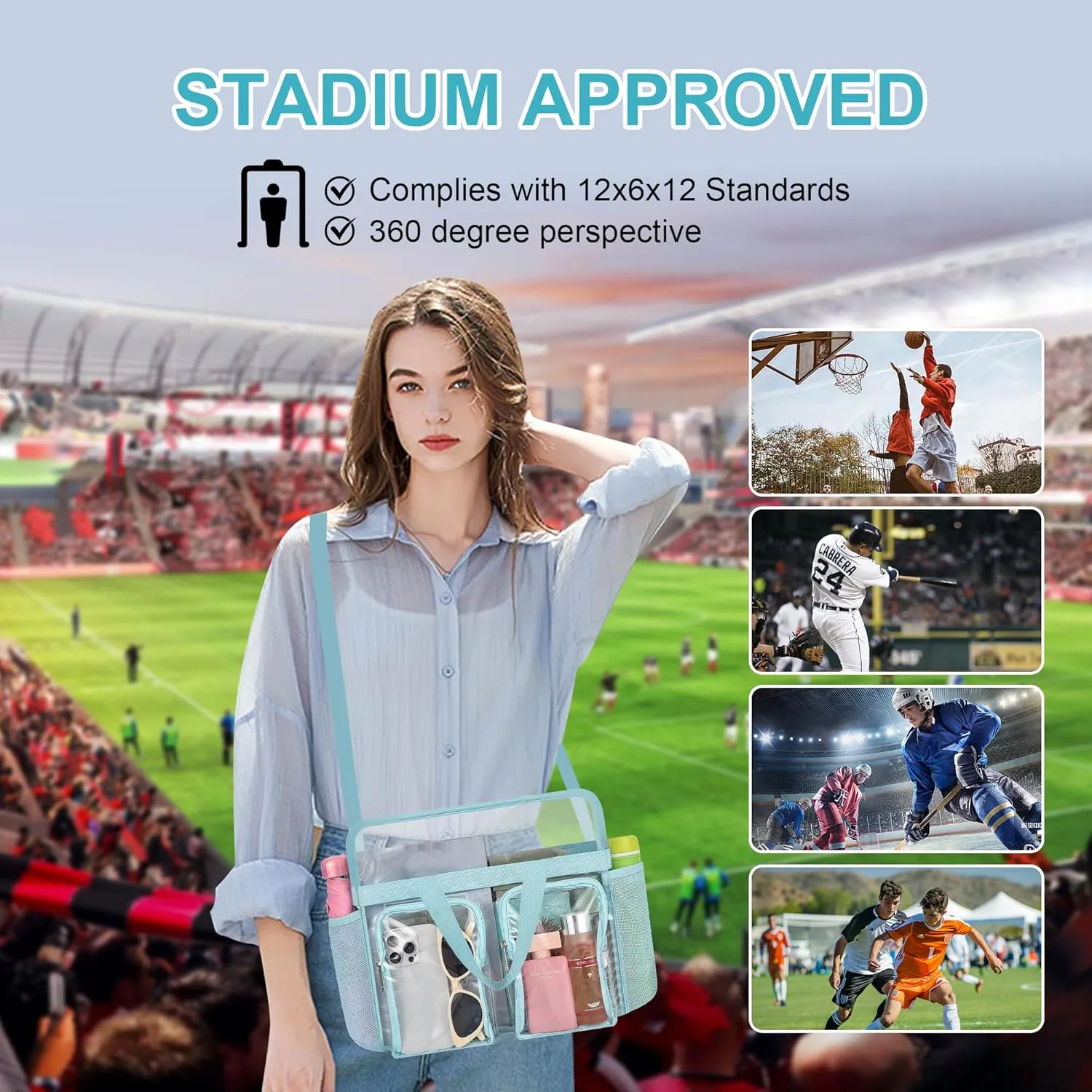 Oraben Clear Bag for Stadium Events 12x6x12 Clear Tote Bag for Women Transparent Lunch Bag for Work Sports Concert