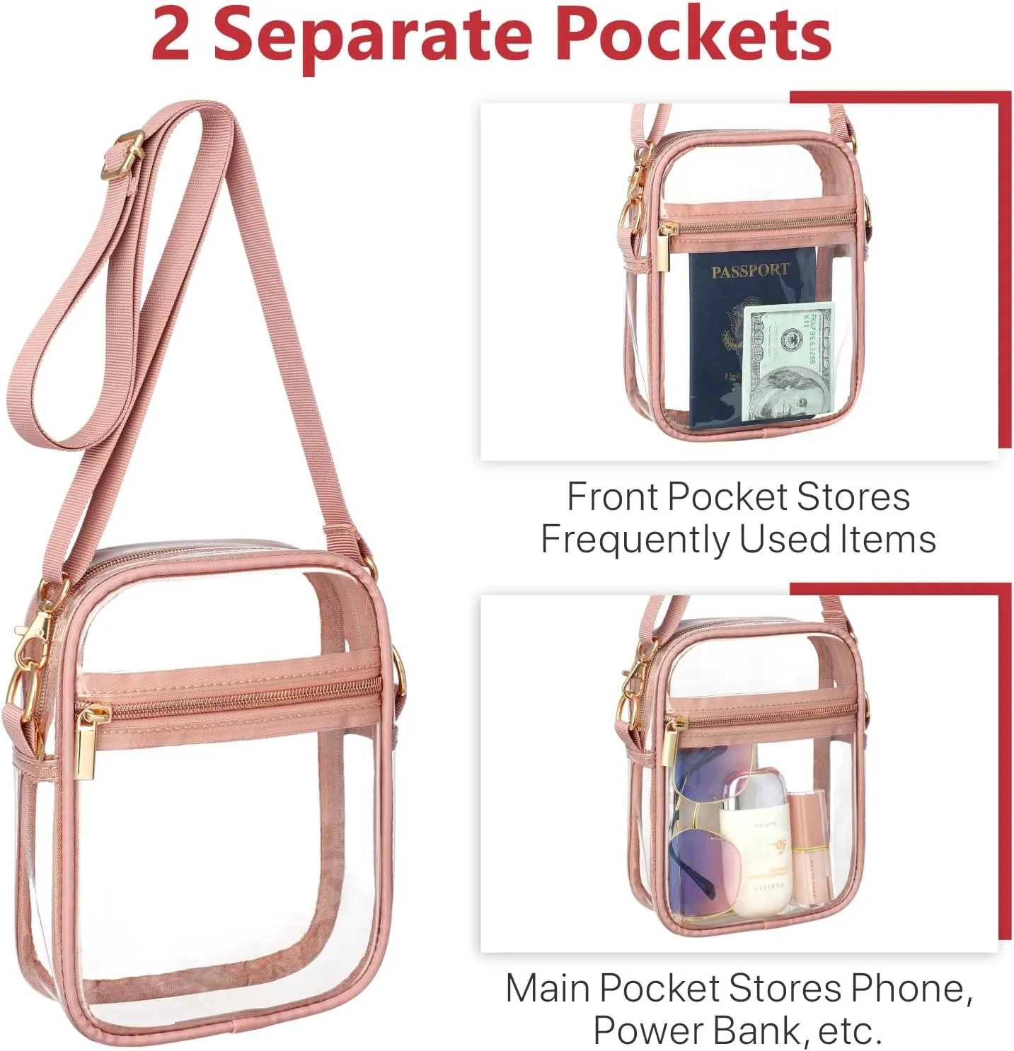 PACKISM Clear Bag for Stadium Events - Clear Purses for Women Stadium Crossbody Messenger Bag for Concerts Sporting Events