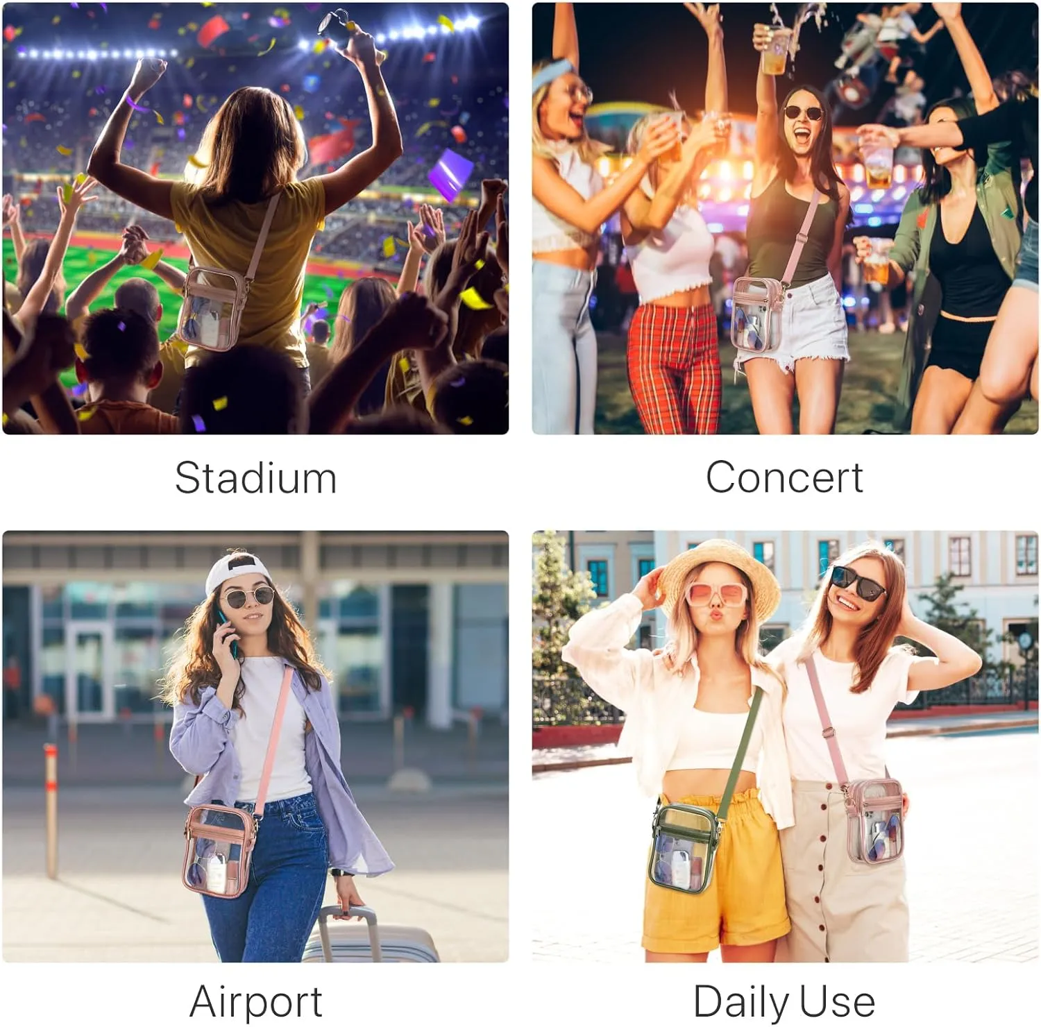 PACKISM Clear Bag for Stadium Events - Clear Purses for Women Stadium Crossbody Messenger Bag for Concerts Sporting Events