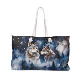 Personalised/Non-Personalised Weekender Bag, Wolves, Large Weekender Bag, Beach Bag, Book Bag
