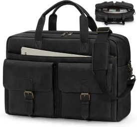 RAINSMORE Messenger Bag for Men 16 Inch Leather Laptop Bags Work Computer Laptop Briefcase Vintage Mens Satchel Shoulder Bag for Work, Office, Business, Travel, Black