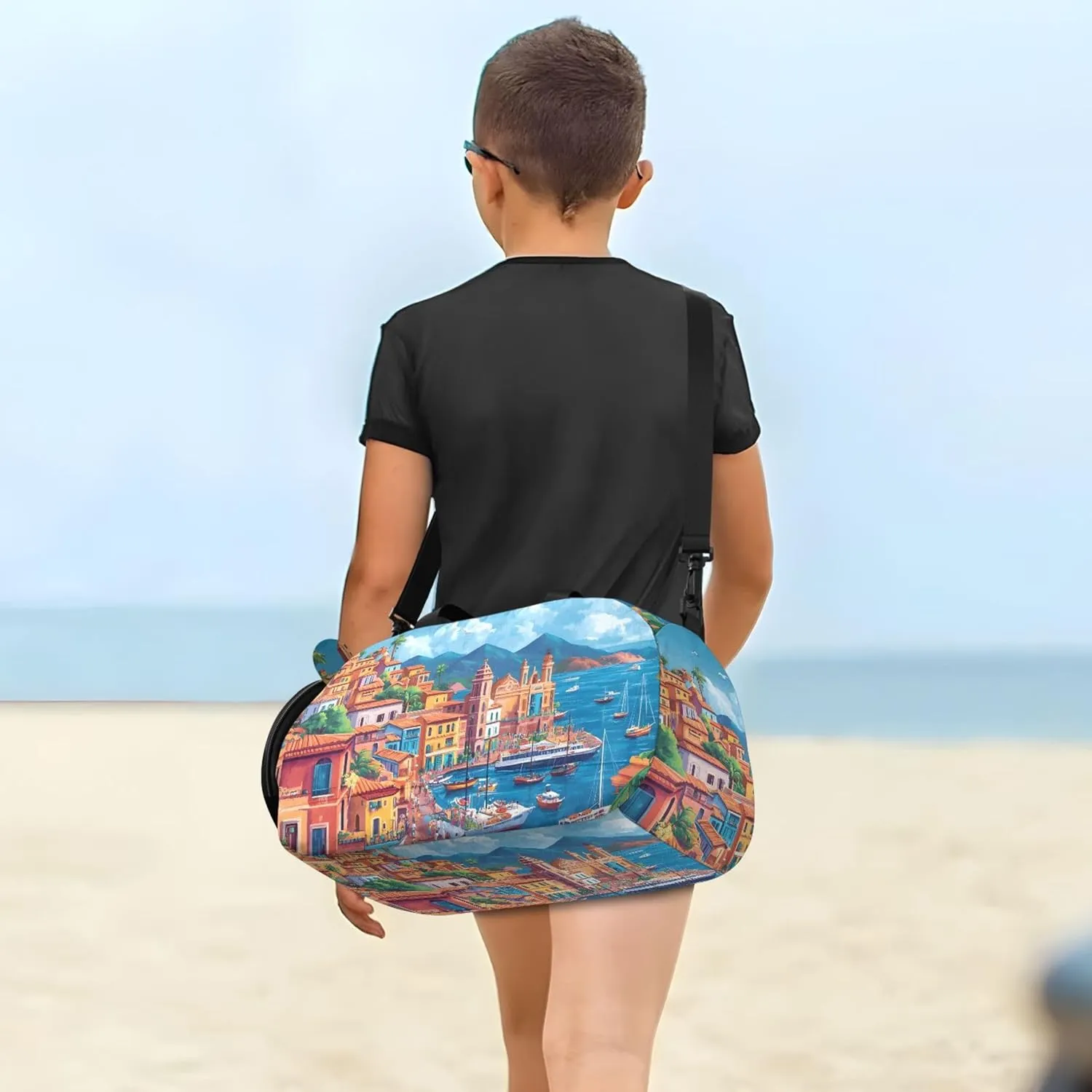 Riviera Seaside Village Colorful Girls Duffle Bags for Travel Weekend Duffel Overnight Carry on Duffel for Boys Dance Kids Luggage