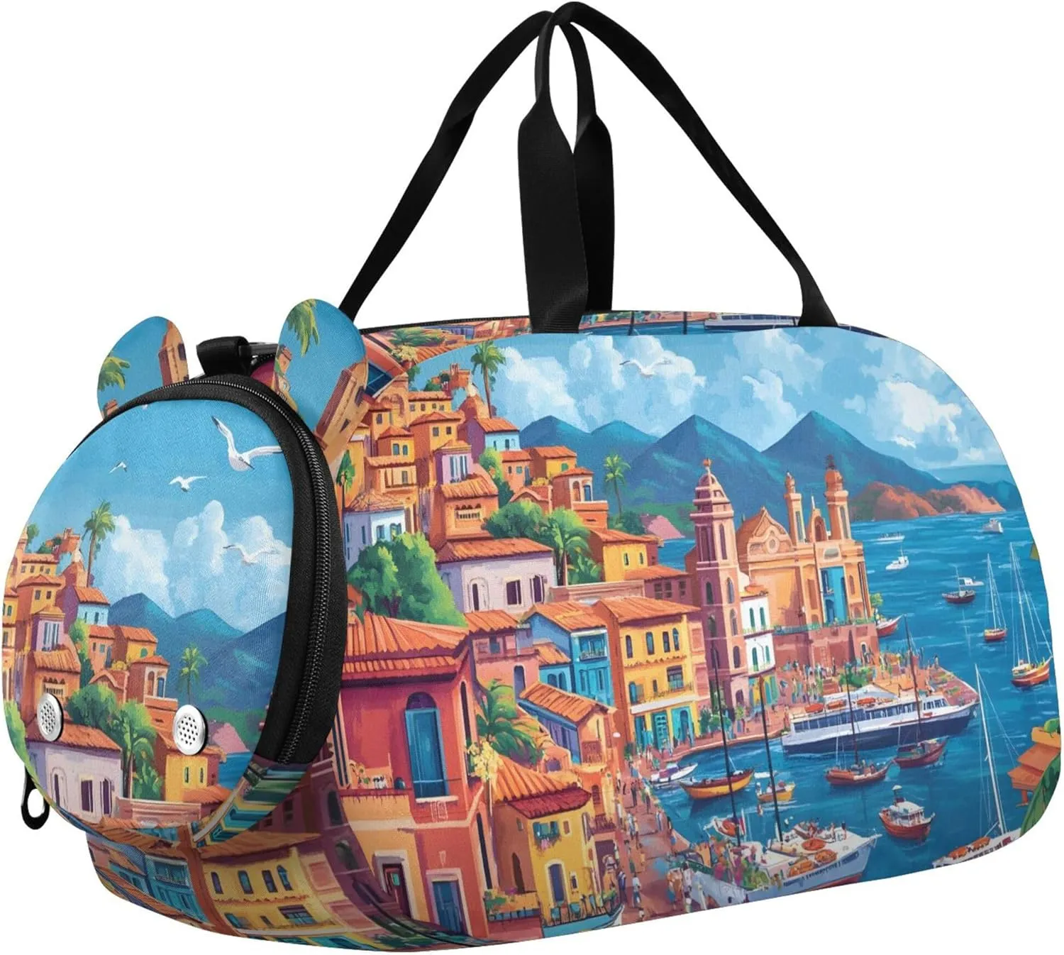 Riviera Seaside Village Colorful Girls Duffle Bags for Travel Weekend Duffel Overnight Carry on Duffel for Boys Dance Kids Luggage