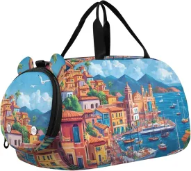Riviera Seaside Village Colorful Girls Duffle Bags for Travel Weekend Duffel Overnight Carry on Duffel for Boys Dance Kids Luggage