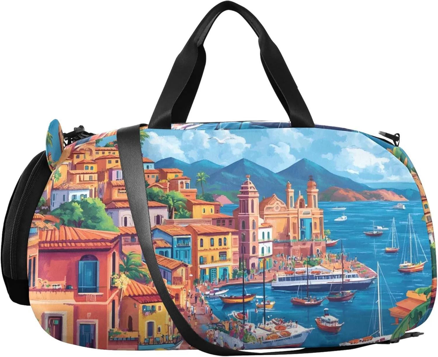 Riviera Seaside Village Colorful Girls Duffle Bags for Travel Weekend Duffel Overnight Carry on Duffel for Boys Dance Kids Luggage