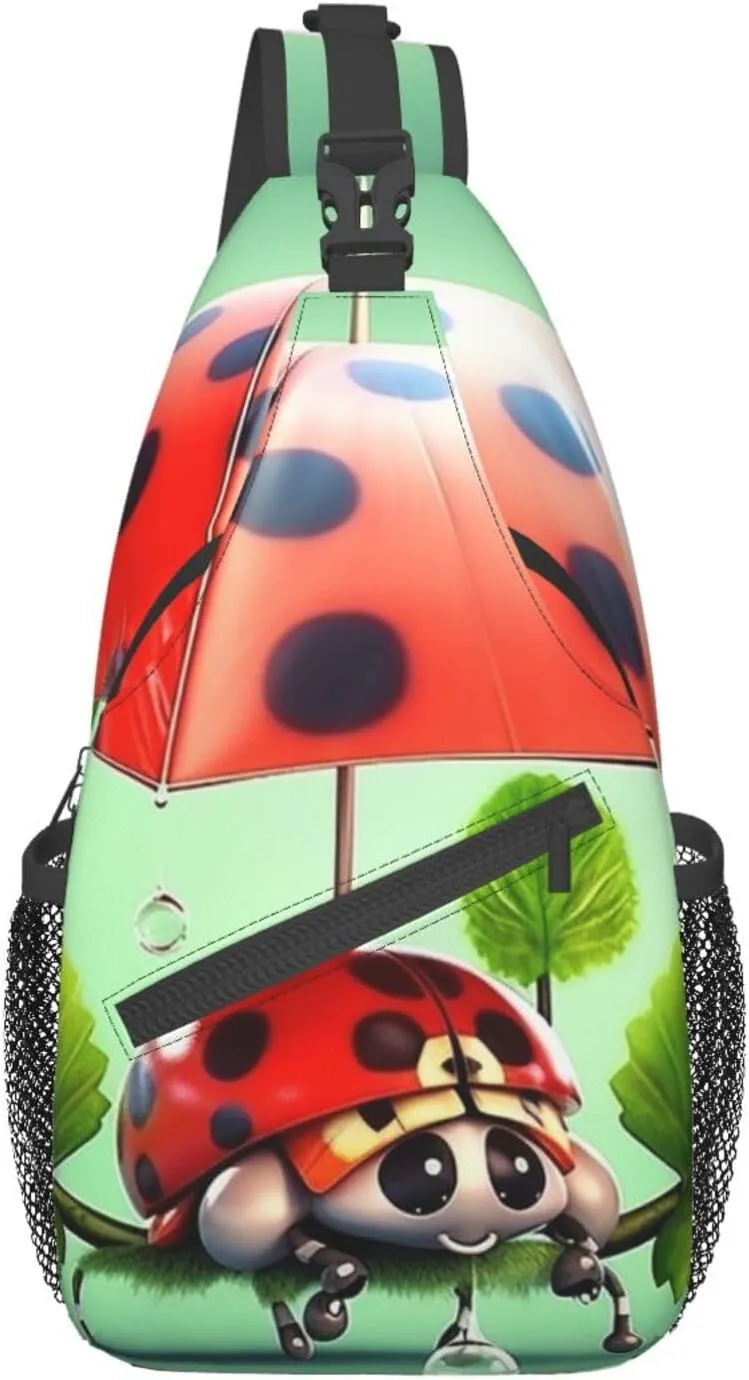 Sling Bag for Women Men Funny Ladybug Holding Umbrellas Cross Chest Bag Diagonally Casual Fashion Travel Hiking Daypack