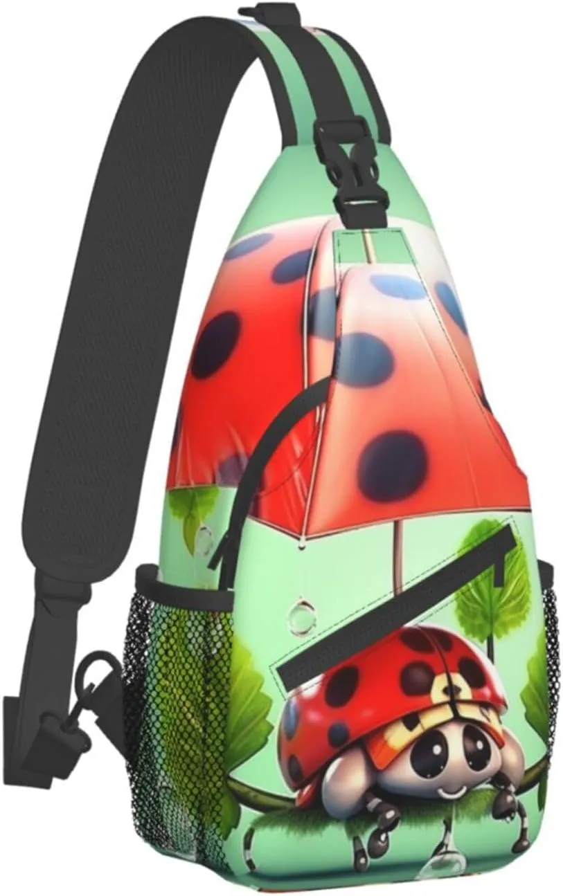 Sling Bag for Women Men Funny Ladybug Holding Umbrellas Cross Chest Bag Diagonally Casual Fashion Travel Hiking Daypack