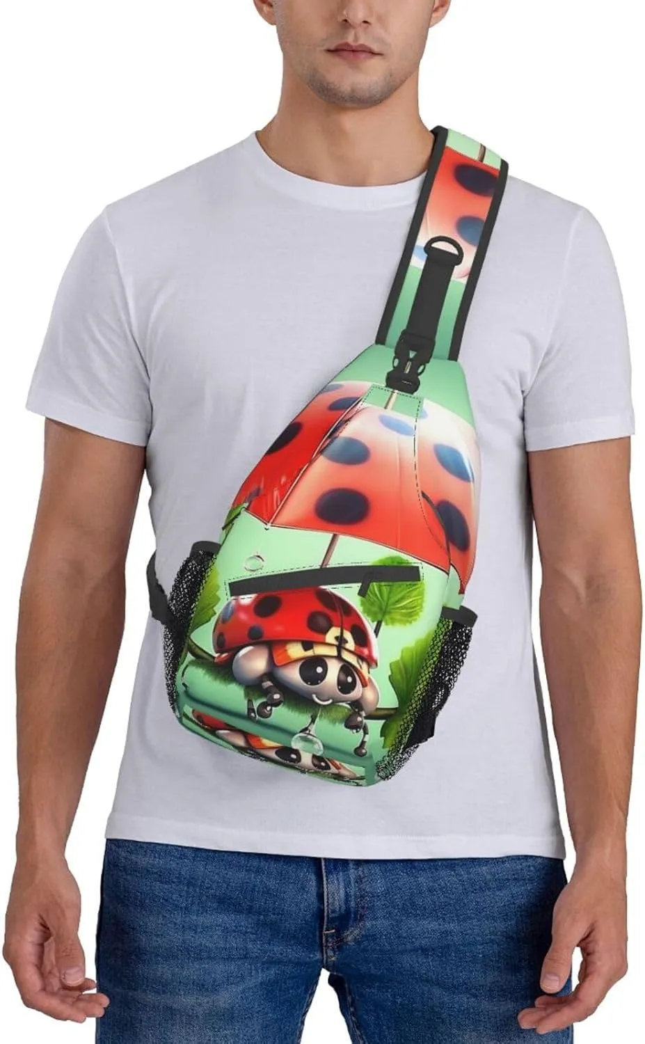 Sling Bag for Women Men Funny Ladybug Holding Umbrellas Cross Chest Bag Diagonally Casual Fashion Travel Hiking Daypack