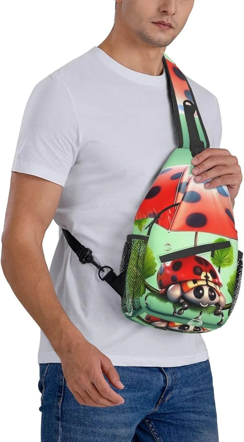 Sling Bag for Women Men Funny Ladybug Holding Umbrellas Cross Chest Bag Diagonally Casual Fashion Travel Hiking Daypack