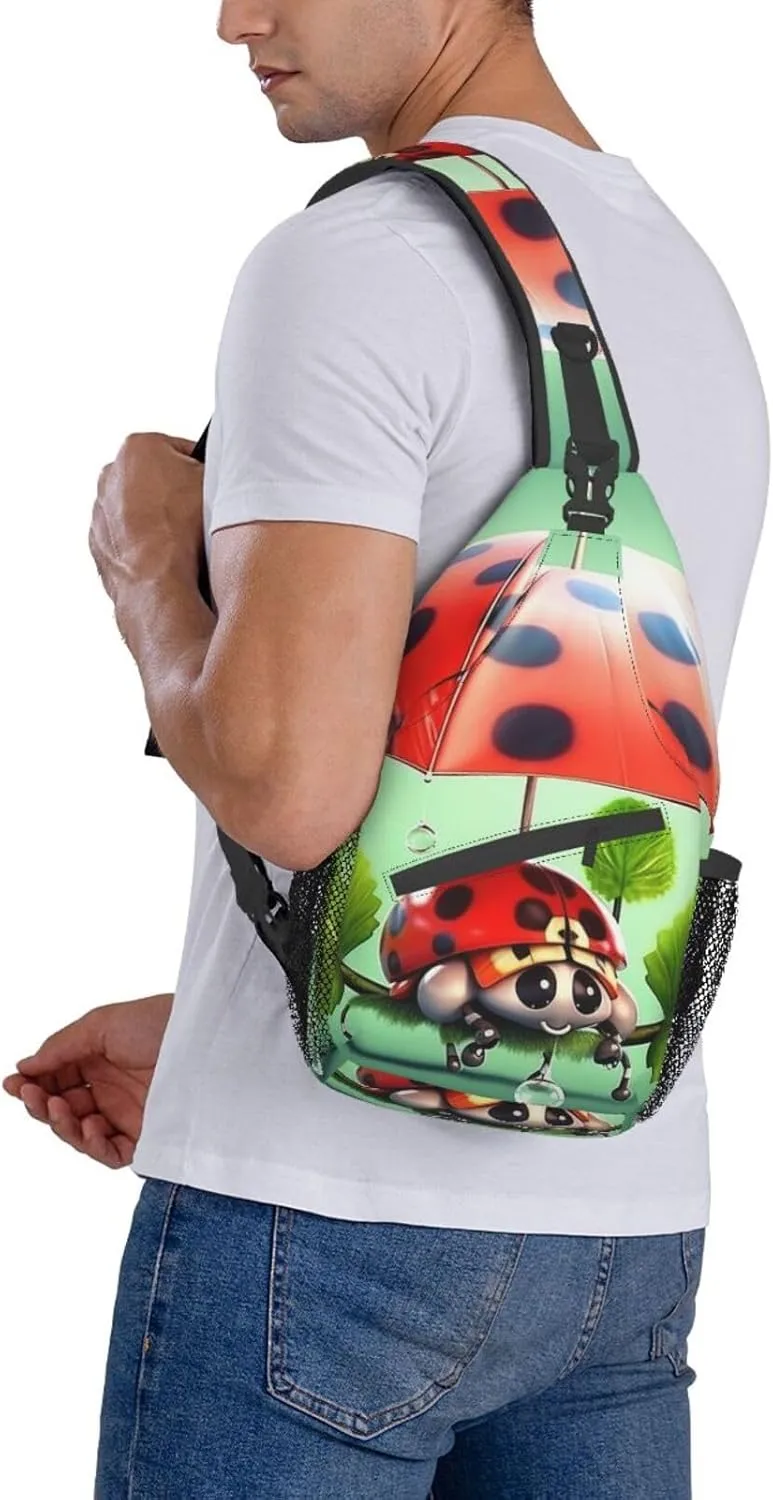 Sling Bag for Women Men Funny Ladybug Holding Umbrellas Cross Chest Bag Diagonally Casual Fashion Travel Hiking Daypack
