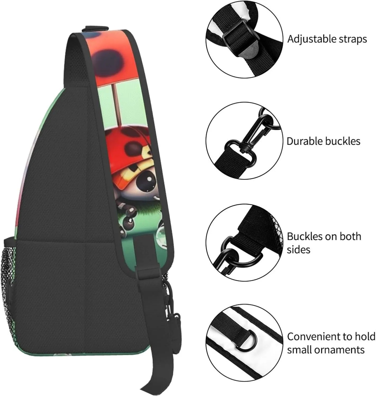 Sling Bag for Women Men Funny Ladybug Holding Umbrellas Cross Chest Bag Diagonally Casual Fashion Travel Hiking Daypack