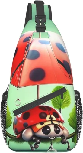 Sling Bag for Women Men Funny Ladybug Holding Umbrellas Cross Chest Bag Diagonally Casual Fashion Travel Hiking Daypack