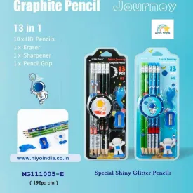Space Theme Pencil Set with Sharpener, Eraser & Pencil Cap