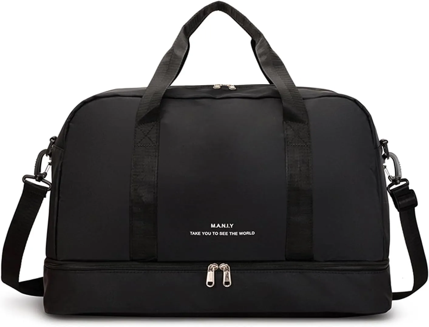 Sports Travel Duffel Bag for Women,Light Gym Bag with Shoe Compartment,Large Capacity Weekender Overnight with Wet Pocket for Lady Travel, Gym, Yoga Black