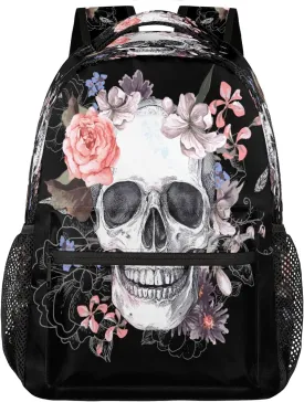 Sugar Skull Flower Laptop Backpack School Backpack with Multiple Pockets Hiking Shoulder Daypack Large College Backpack for Men Women Kids