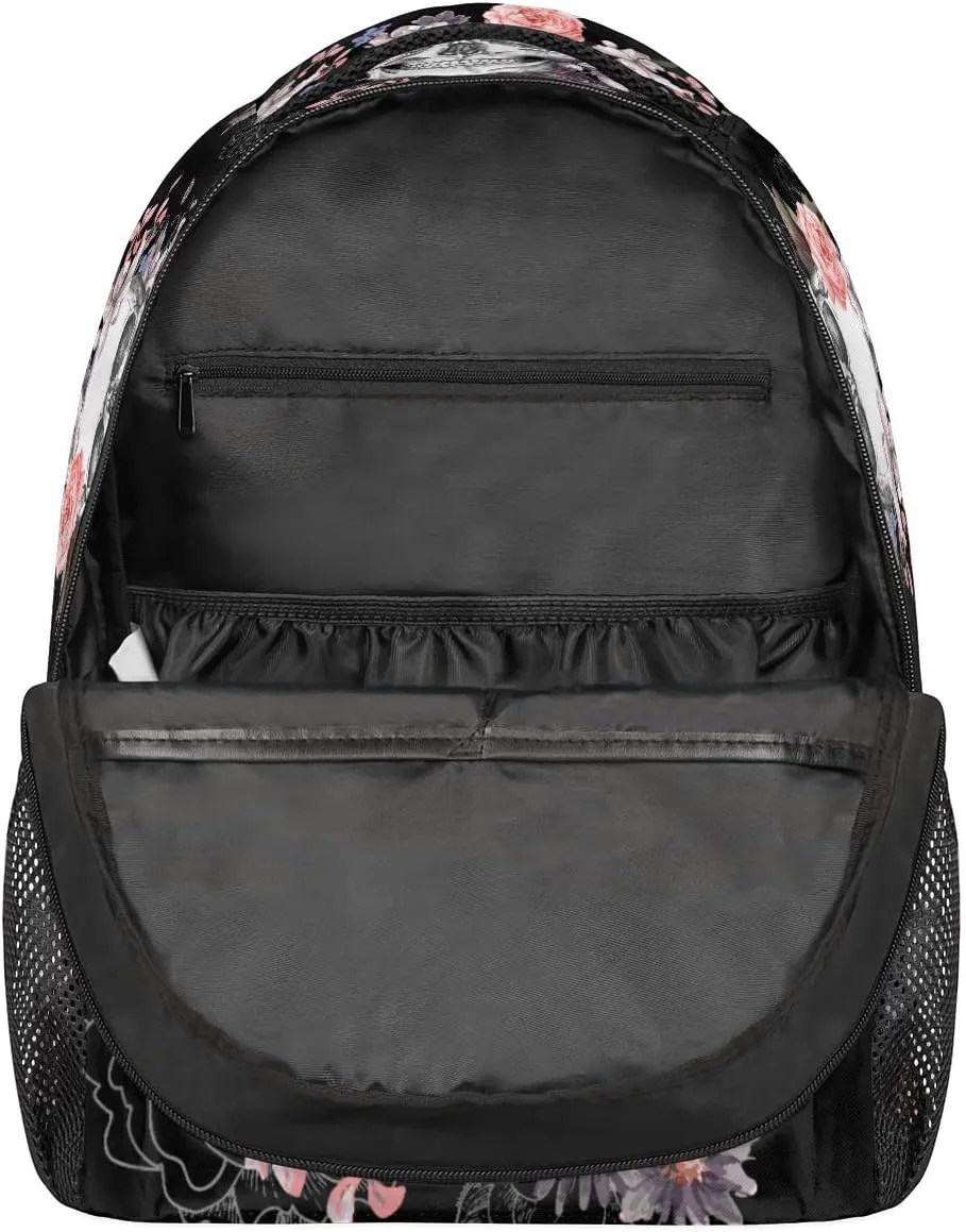 Sugar Skull Flower Laptop Backpack School Backpack with Multiple Pockets Hiking Shoulder Daypack Large College Backpack for Men Women Kids