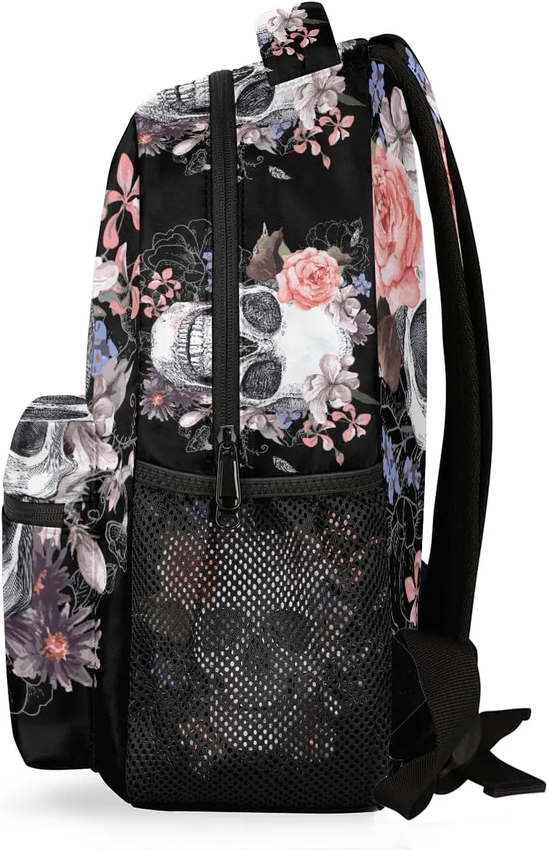 Sugar Skull Flower Laptop Backpack School Backpack with Multiple Pockets Hiking Shoulder Daypack Large College Backpack for Men Women Kids