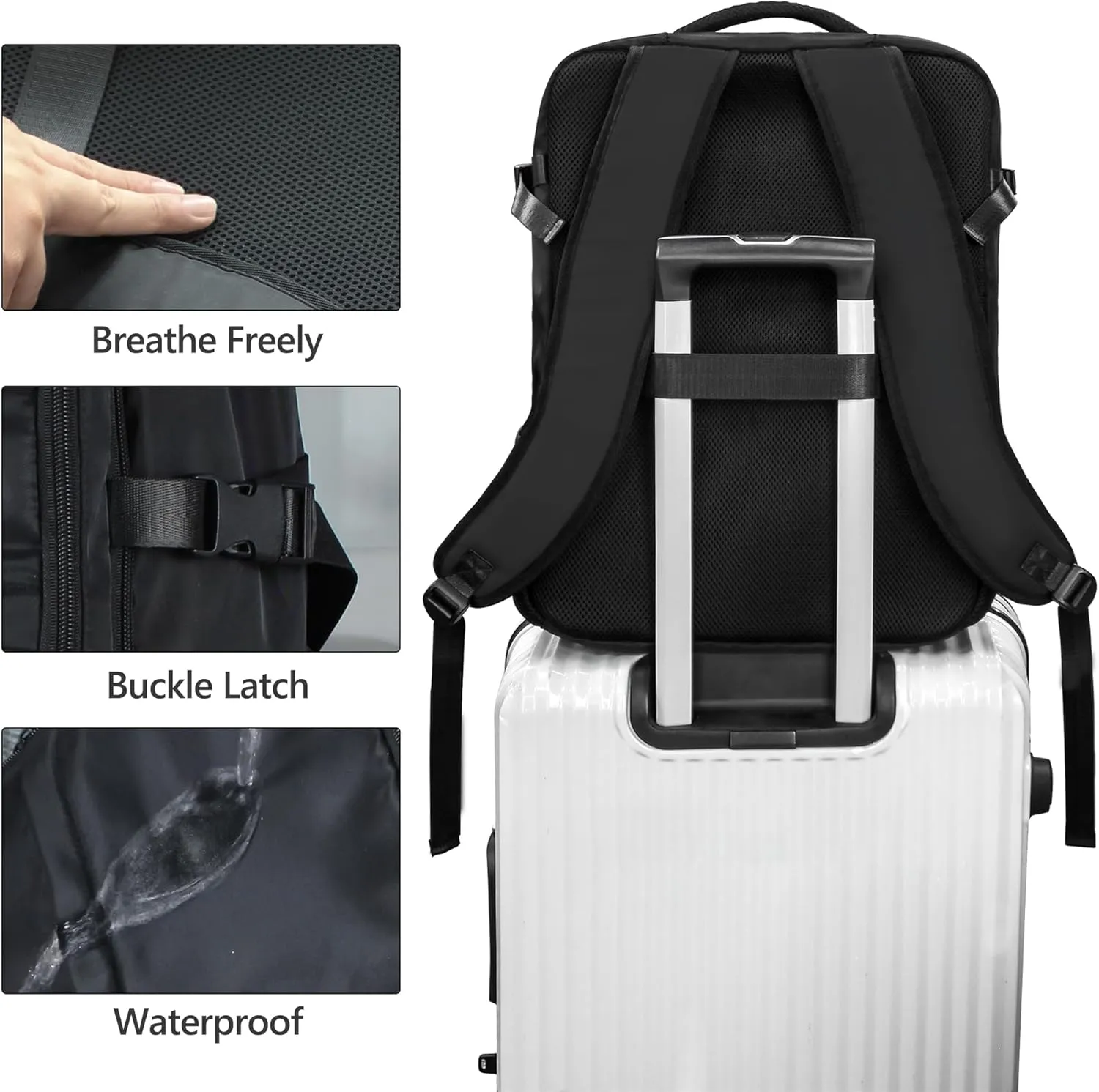 SUOCO Travel Vacuum Backpack, 60L Seal Compression Air Vac Back Pack with Travel Pump, Carry On Suitcase Luggage Flight Approved for Men Women Personal Item, Black