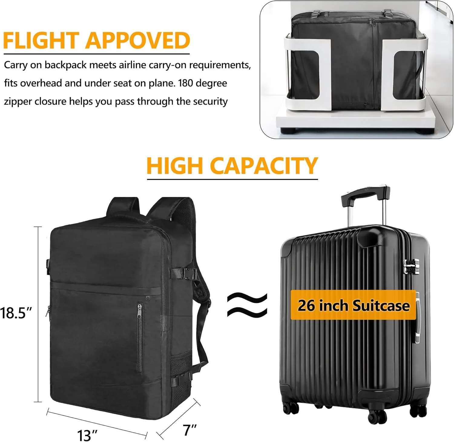 SUOCO Travel Vacuum Backpack, 60L Seal Compression Air Vac Back Pack with Travel Pump, Carry On Suitcase Luggage Flight Approved for Men Women Personal Item, Black