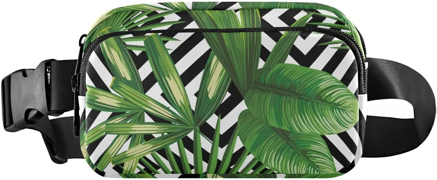 susiyo Exotic Tropical Palm Leaves Geometric Waist Packs for Women Men Small Belt Bag Travel Go To Bag