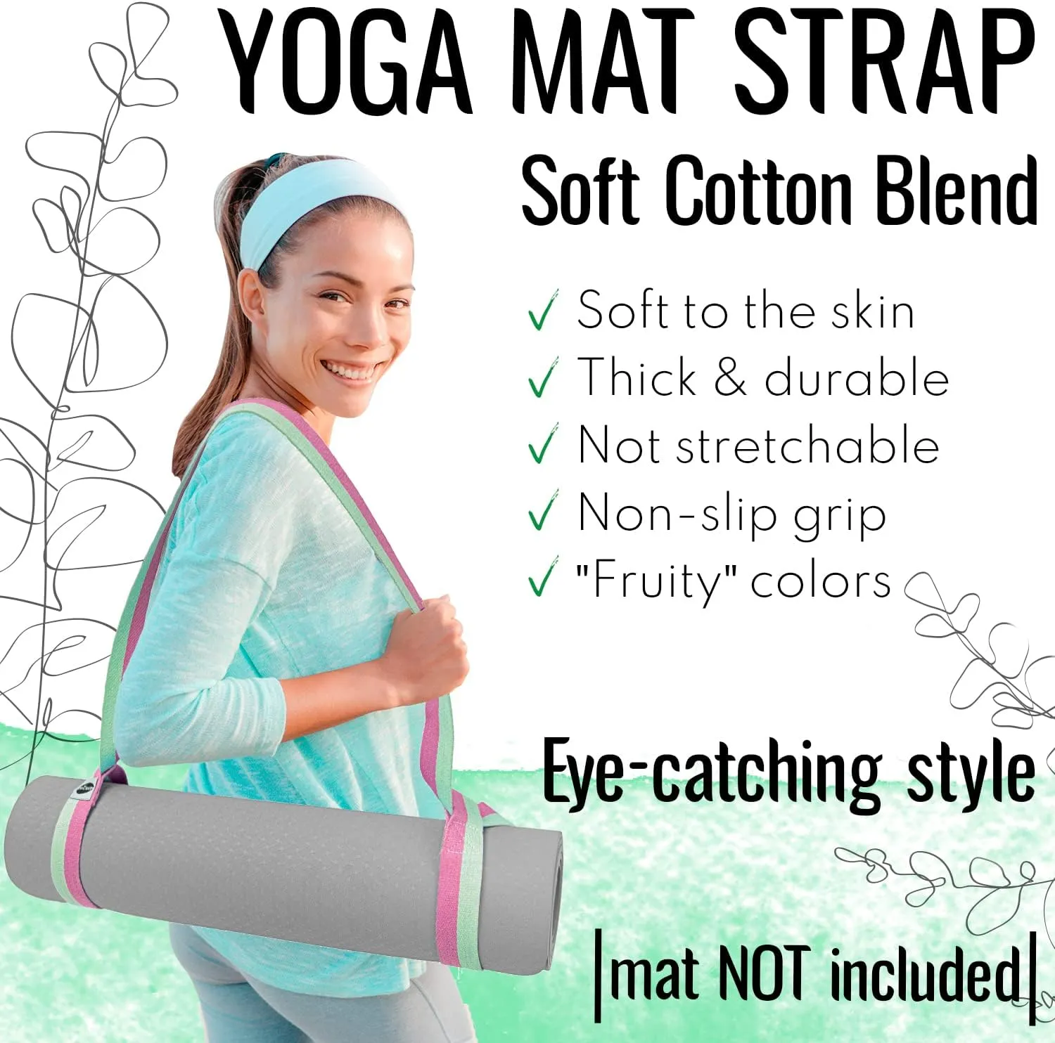 TECEUM Yoga Mat Strap  Black & 30  Colors  Adjustable Mat Holder Sling Carrier for All Mats [Mat Not Included]
