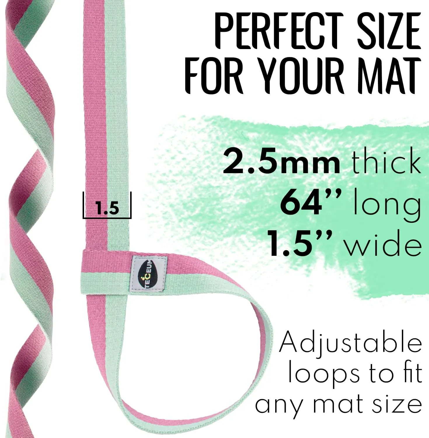TECEUM Yoga Mat Strap  Black & 30  Colors  Adjustable Mat Holder Sling Carrier for All Mats [Mat Not Included]