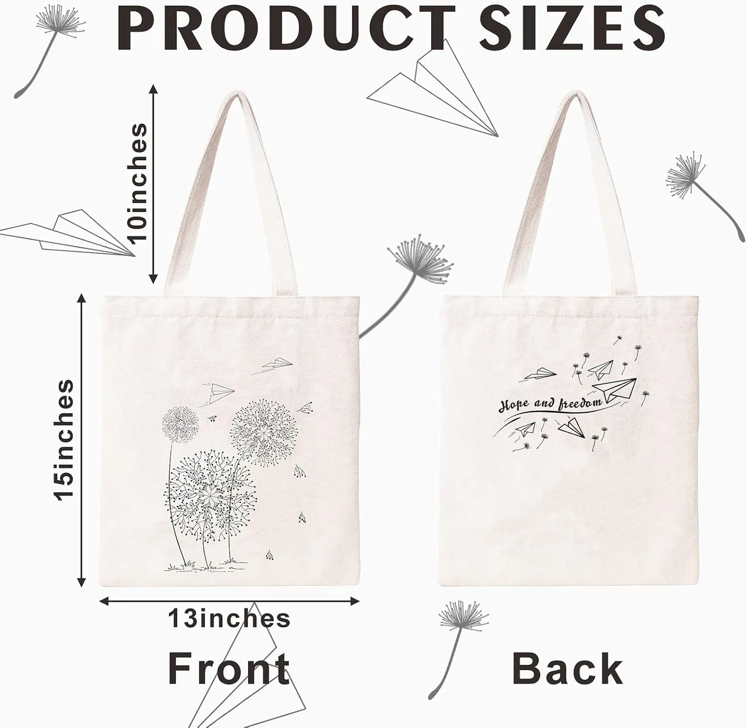THEYGE Dandelion Flower Tote for Women - Reusable Cotton Canvas Grocery & Beach Shoulder Bag With Pocket
