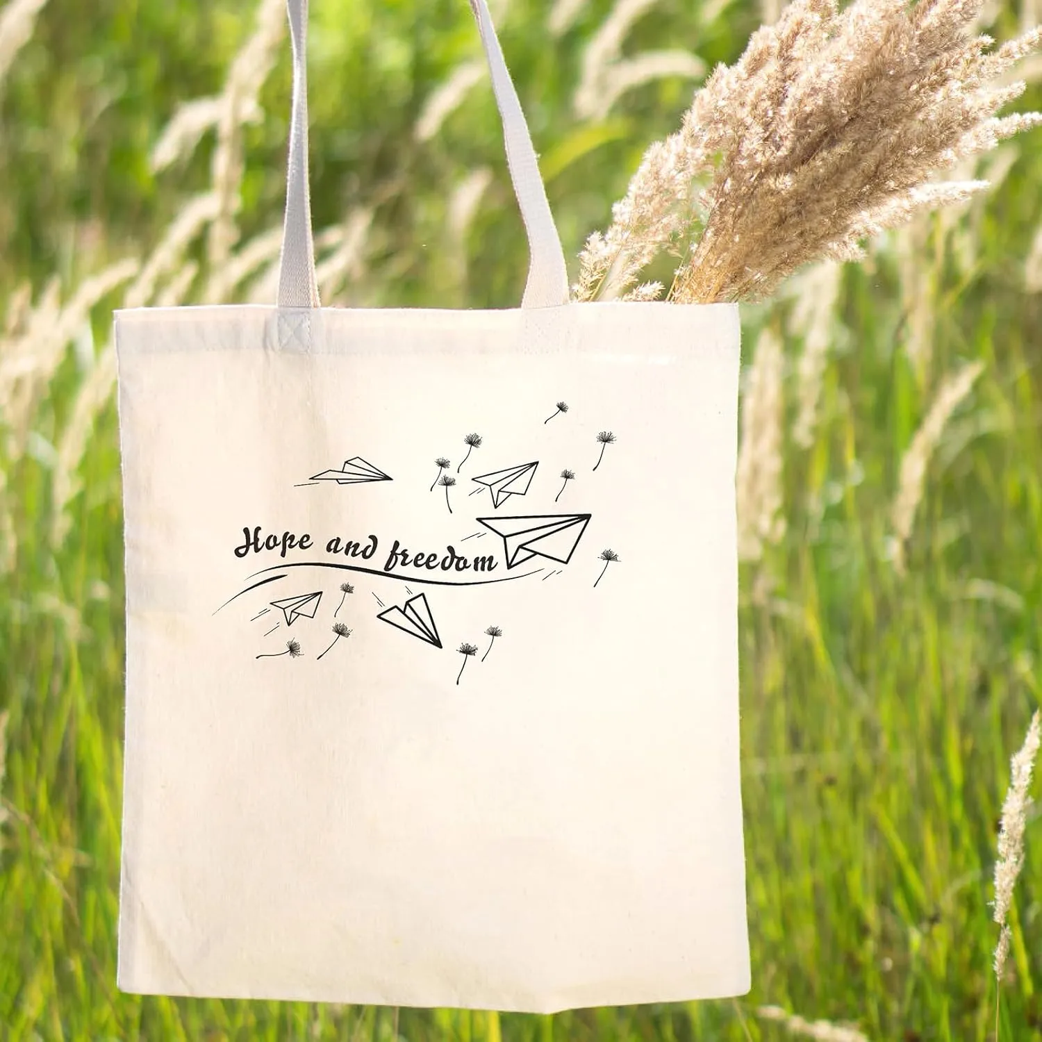 THEYGE Dandelion Flower Tote for Women - Reusable Cotton Canvas Grocery & Beach Shoulder Bag With Pocket