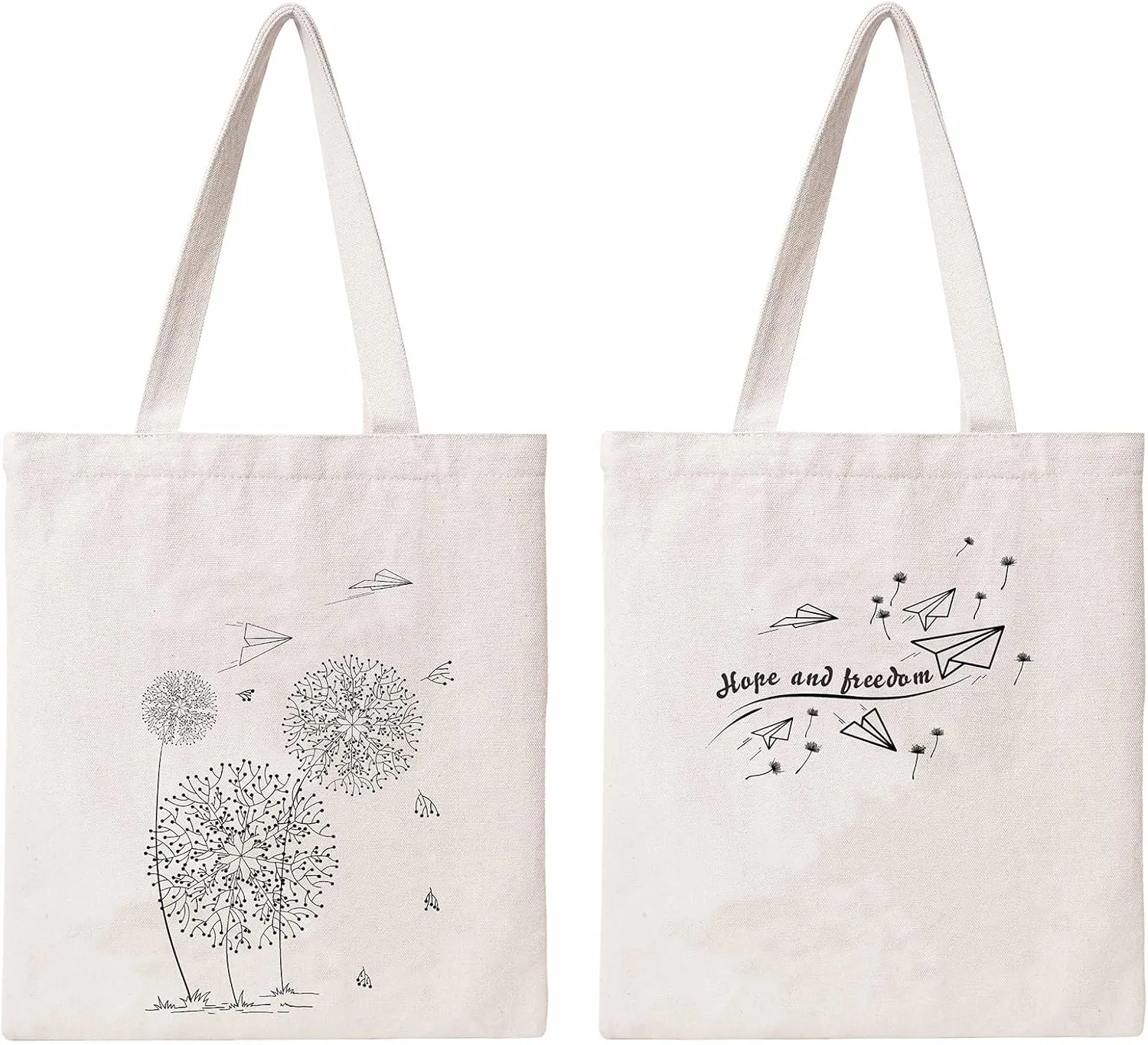 THEYGE Dandelion Flower Tote for Women - Reusable Cotton Canvas Grocery & Beach Shoulder Bag With Pocket
