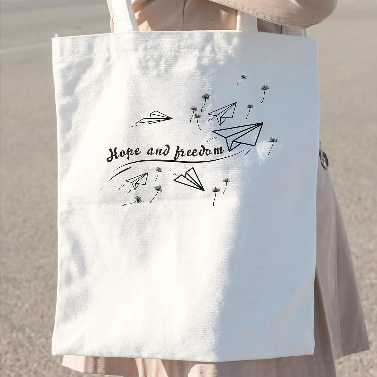 THEYGE Dandelion Flower Tote for Women - Reusable Cotton Canvas Grocery & Beach Shoulder Bag With Pocket