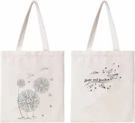 THEYGE Dandelion Flower Tote for Women - Reusable Cotton Canvas Grocery & Beach Shoulder Bag With Pocket