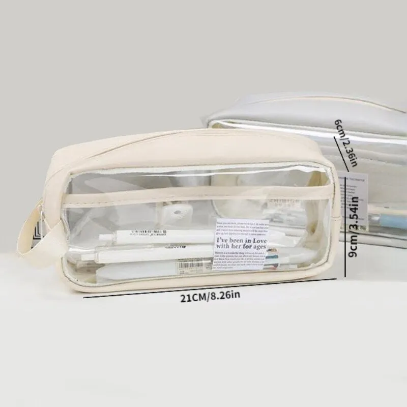 Transparent Large Capacity Pencil Bag INS Style School Case Stationery Holder Waterproof Portable Pen Case Pencil Storage Bag