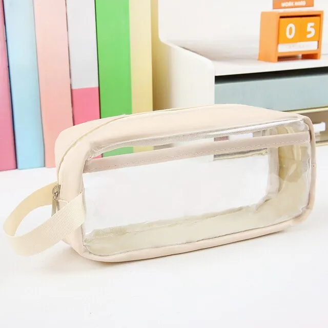 Transparent Large Capacity Pencil Bag INS Style School Case Stationery Holder Waterproof Portable Pen Case Pencil Storage Bag