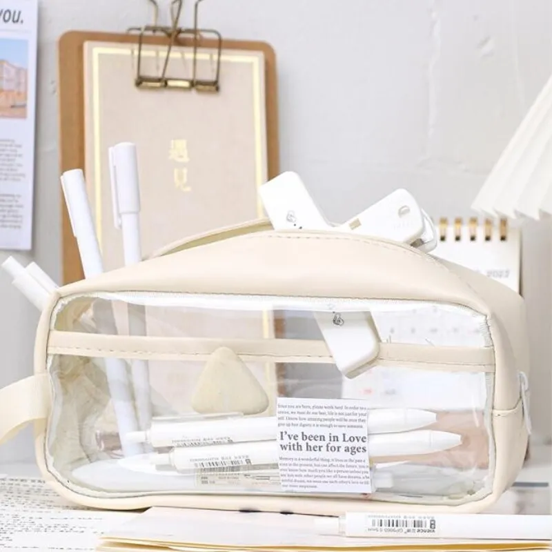 Transparent Large Capacity Pencil Bag INS Style School Case Stationery Holder Waterproof Portable Pen Case Pencil Storage Bag