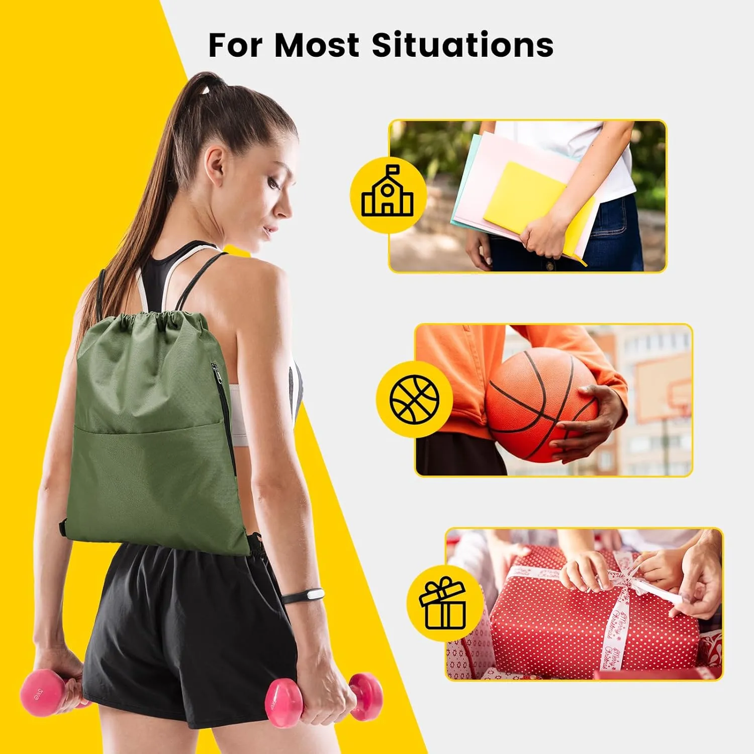 Vorspack Drawstring Backpack Water Resistant String Bag Sports Sackpack Gym Sack with Side Pocket for Men Women