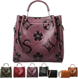 Women Large Tote Bag with Pouch Set of 2 Trendy Retro Floral Embossed Shoulder Handbag Crossbody Bucket Purse Fashion