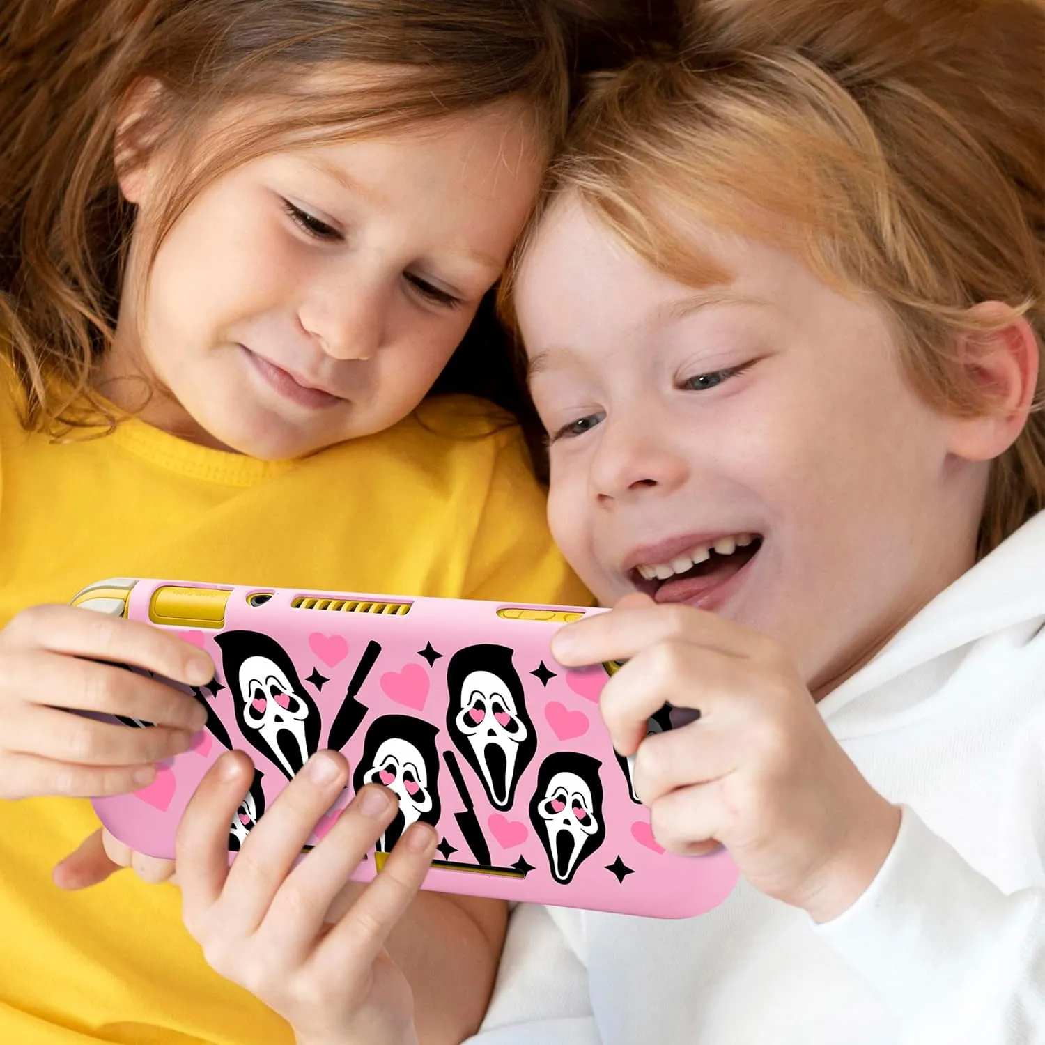 Xcitifun Protective Case Designed for Nintendo Switch Lite Soft TPU Cases for Girls Boys Kids Cute Kawaii Character Cartoon Protect Shell Compatible with Nintendo Switch Lite Cover - Pink Skeleton