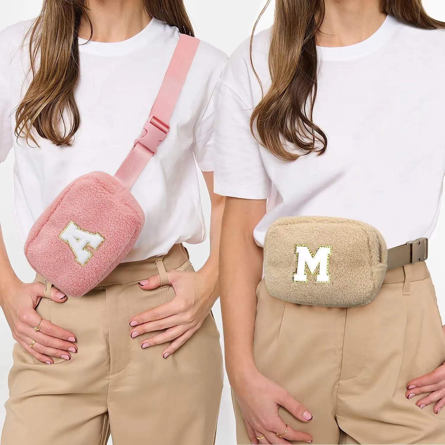 YOOLIFE Initial Crossbody Bag Belt Bag Fanny Pack for Girls - Monogrammed Fanny Pack Belt Bag Purse for Teen Girls Kids, Gifts for Girls Teen Daughter Sister, Khaki K